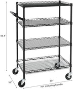 Finnhomy 4 Tier Heavy Duty Commercial Grade Rolling Cart with Handle Bar, Metal Wire Utility Cart with Wheels, Shelf Size 18" D x 30" W, NSF Listed, Black - Image 3