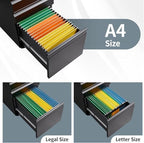 Guizeeopo Filing Cabinets for Home Office, Mobile File Cabinet with Lock, 3 Drawer Filing Cabinet for A4/Letter/Legal Size Folder, Fully Assembled Except Casters, Matte Black - Image 4