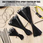 Pelopy Black 304 Stainless Steel Zip Ties(500 Pcs,6", 10", 14") - Image 4