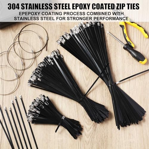 Pelopy Black 304 Stainless Steel Zip Ties(500 Pcs,6", 10", 14") - Image 4