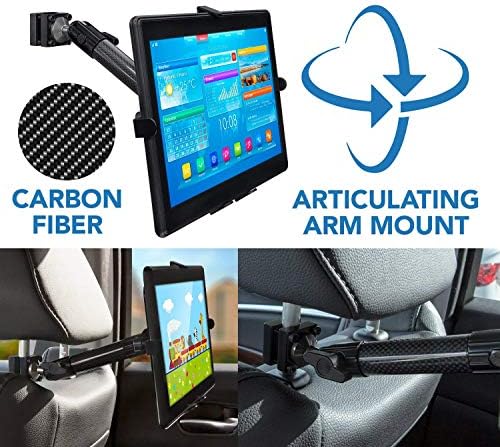 Mount-It! Carbon Fiber Car Headrest Tablet Holder, Back Seat iPad & Tablet Mount for Kids, Adjustable 7–11 Inch Rear Seat Holder for Galaxy & Fire Tablets, Road Trip Travel Mount - Image 2
