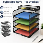 SUPEASY 4-Tier Stackable Paper Tray Organizer with Top Supply Tray - Image 6
