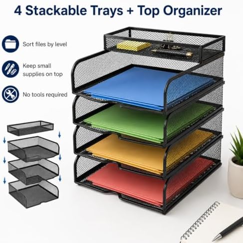SUPEASY 4-Tier Stackable Paper Tray Organizer with Top Supply Tray - Image 6