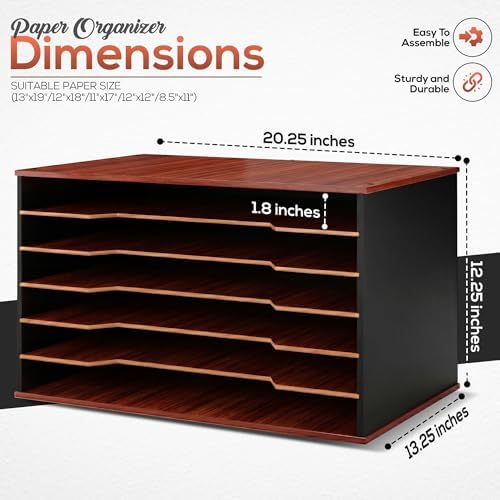 6-Tier Construction Paper Organizer, 12x18 11x17 Storage, Mahogany Finish - Image 2