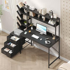 YOMILUVE 52" Computer Desk with Bookshelf, 3 Drawers ＆ Hutch for Bedroom - Image 4