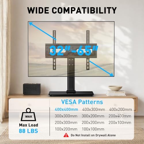 PERLESMITH Universal TV Stand Legs for 32-65 inch TVs, Table Top TV Stand up to 88 lbs, Height Adjustable Television TV Mount, Universal TV Leg Base for Living Room & Bedroom (32-65 Inch with Swivel) - Image 2