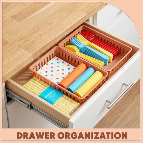 Wenqik Set of 12 Small Plastic Baskets for Organizing, Brown - Image 5
