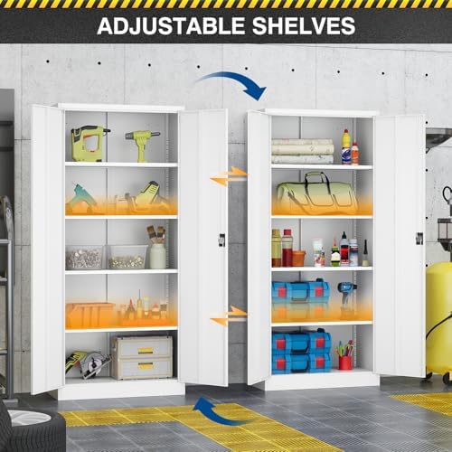 Fesbos Metal Storage Cabinet-71” Tall Steel File Cabinets with Lockable Doors and Adjustable Shelves-White Steel Storage Cabinet for Home,Kitchen, School, Office, Garage - Image 4