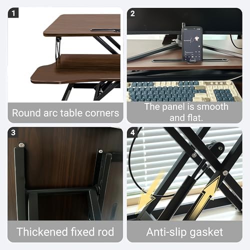 Standing Desk Converter 32" - Sit to Stand Desk Converter for Dual Monitors - Height Adjustable Desk Riser for Standing - Home Office & Corporate Use - Relieve Back Pain(Walnut) - Image 5