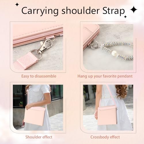E NET-CASE Case for Kindle Scribe 10.2 inch(2024/2022 Release),Premium PU Leather with Card Slot and Pen Holder and Auto Sleep/Wake,Shoulder Strap Cover for 10.2" Kindle (Rose Gold) - Image 3