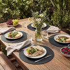 Artoid Mode Black Faux Leather Placemats Set of 8, 15 Inch Waterproof Wipeable Heat Resistant Vinyl Halloween Place Mats, Reversible Table Mats for Kitchen Dining Decor - Image 3
