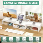 OPNICE Dual Computer Monitor Stand Riser, Desk Organizer with Drawer, Office Desk Accessories & Workspace Organizers for Home Office Supplies, White - Image 7