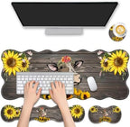 4 in 1 Desk Mat Set,Mouse Pad with Keyboard Wrist Rest,Wave-Shaped Design,Non-Slip Rubber Base,Waterproof,for Home,Office,Gaming,Cute Cow and Sunflower by FGDRFGRW