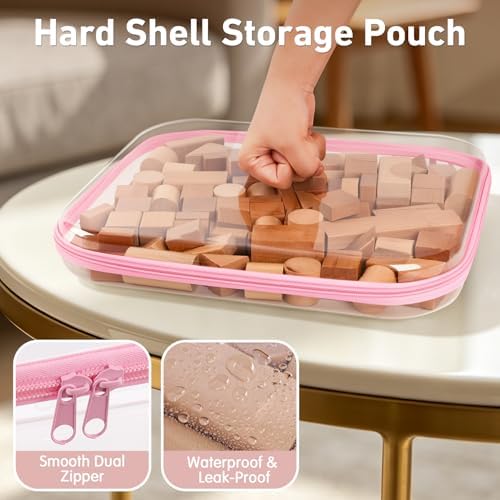 3 Pack Extra Large Clear Hard Shell Zipper Case with Labels, Pink - Image 3