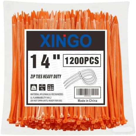 XINGO 14 Inch Orange Zip Ties 1200 PCS, 75 LBS Ultra Strong Tensile Strength, UV Resistant Cable Ties, Self-locking Plastic Ties for Indoor and Outdoor Use by XINGO