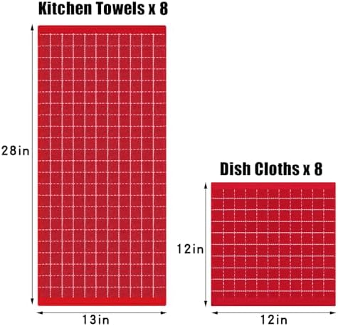 Homaxy Cotton Terry Kitchen Towels and Dishcloths Set of 16, Red - Image 4