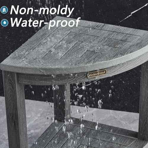 Waterproof Shower Bench for Inside Shower, Gray HDPS Corner Shower Stool for Shaving Legs, Poly Lumber Shower Foot Seat, Plastic Bathroom Shower Bench Seat with Storage Shelf, Non-Slip/No-Maintenance - Image 3