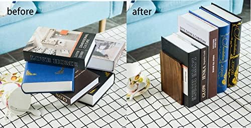 Large Bookend Hold Heavy Books-7x4x5in 3 Pack Non-Skid Wood Bookends Walnut - Image 5