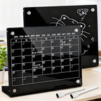 2PCS Black Acrylic Calendar Dry Erase Board with Stand for Desk, 16x12 Large Desktop Monthly Whiteboard Magnetic Fridge Memo Board, Daily Planner Chalkboard Easel for Office, School by ZHIDIAN