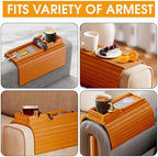 Bamboo Couch Cup Holder, 2 Cork Coasters, Anti-Slip Foldable Couch Arm Tray - Image 6