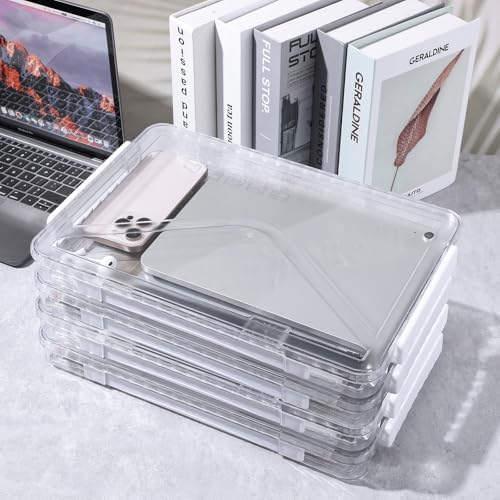 4 Pack Clear Plastic File Boxes with Handle, Modern Style, Stackable, Water Resistant, A4 Letter File, Document, Photo, Scrapbook Storage - Image 3
