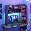 BECOMFORT Desk Hutch with LED Lights, Desk Organizer Shelf w/ 8 Storage Compartments, up to 25” Monitor, Wooden Display Rack, Desktop Bookshelf for Vanity Dressing Tabletop College Dorm Home & Office by BECOMFORT
