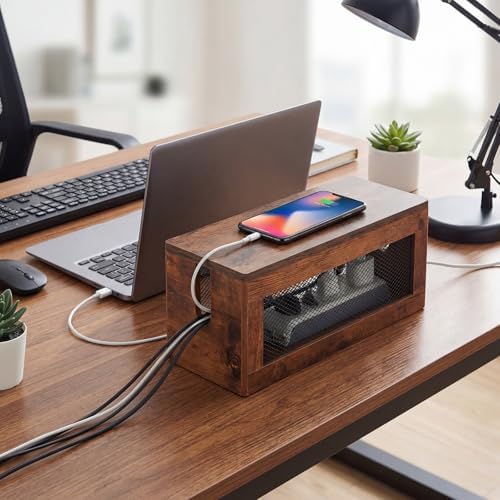 Chunful Extra Large Cable Management Box, 16'' Wood Cord Box Organizer with Ventilation Nets & Organizer for Power Strip, TV Wires & Desk Cable Storage, Magnetic Lid Hide Floor Cables - Image 6