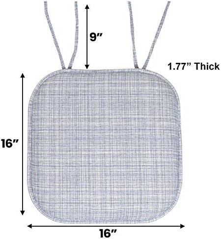 Sweet Home Collection Chair Cushion Memory Foam Pads with Ties Honeycomb Pattern Slip Non Skid Rubber Back Rounded Square 16" x 16" Seat Cover, 2 Pack, Aria Silver/Blue 6 pack - Image 3
