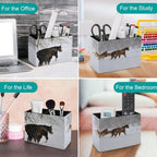 PU Leather Multi-Compartment Pen Holder Desktop Organizer Pencil Cup Storage Caddy for Office Home Supplies Winter Horse Print in Snowy Forest - Image 4