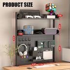 Modern Metal Clamp-On Desk Hutch with Pegboard, 2-Tier Desktop Organizer Shelf for Home Office or Gaming Desk, 31.4", Black - Image 2