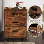 OFCASA 3 Drawer File Cabinet with Lock, Small Rolling Filing Cabinets for Home Office, Wood Under Desk File Cabinet with Wheels, Mobile Storage Organizer, Printer Stand for Letter/Legal, Rustic Brown - Image 6