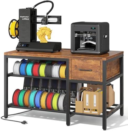 3D Printer Stand with Filament Storage – Heavy Duty Metal 3D Printer Table with Drawer and Power Hub for Workshop, Studio, and Office by Anrigeail