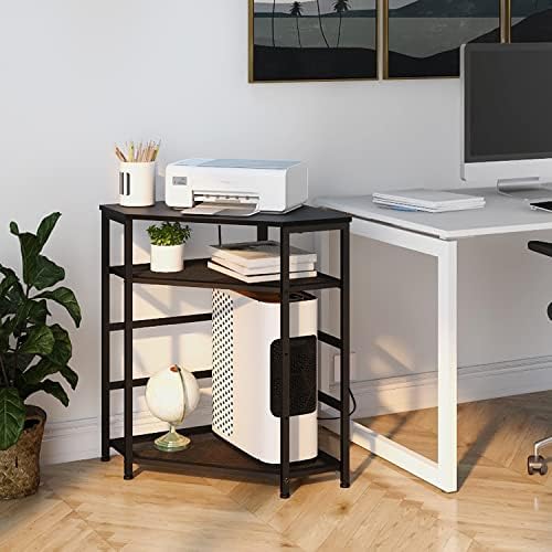 VEDECASA Corner Printer Stand Table with Power Outlet Charging Plugs USB Port Adjustable Storage Shelf Computer Tower CPU Stand Holder for Home Office (Black) - Image 5