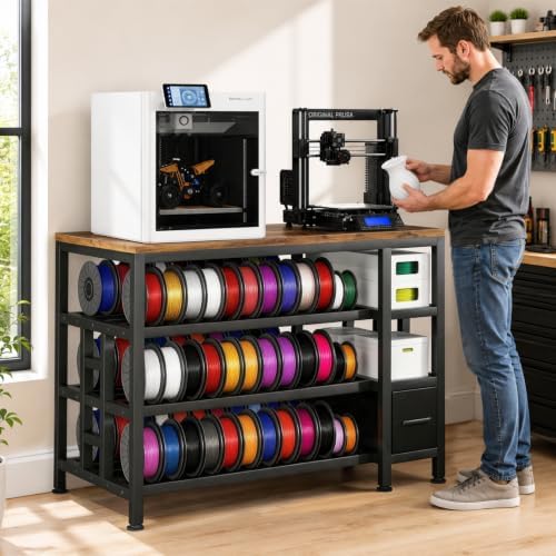 3D Printer Stand with Storage, 3-Tier Filament Storage Rack, Power Strip, Side Drawer, Heavy-Duty Printer Table, 31.4 x 24 in Worktop - Image 2