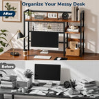 Desk Shelf, 38.6" Desk Hutch with Pegboard Hooks Set, Rustic Brown - Image 6
