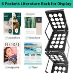 Folding Literature Rack, 6 Pockets Metal Brochure Holder Stand Floor Standing Magazine Rack，Double-sided Display Flyer Holder Stand Literature Stand for Trade Show Office Store Home - Image 2