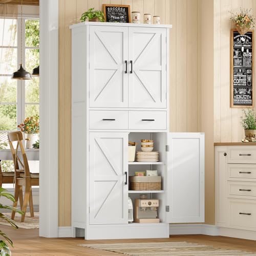 Farmhouse Pantry Cabinet, Tall Kitchen Storage Cabinet with Barn Doors - Image 2