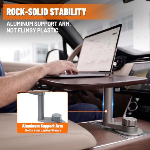 Car Desk for Laptop, Car Food Tray for Tesla Model Y/3, Car Tray Table,Square Cup Holder Tray for Eating, Laptop Work & Charging Stops, 4-Way Locking Base - Image 2