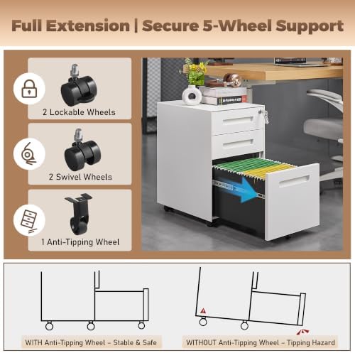 Approgreent Fully Assembled Home Office Filing Cabinet with Lock - Image 5
