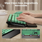 Wireless Keyboard Mouse, Magnetic Wrist Rest, Round Keycaps, Green & Black - Image 3
