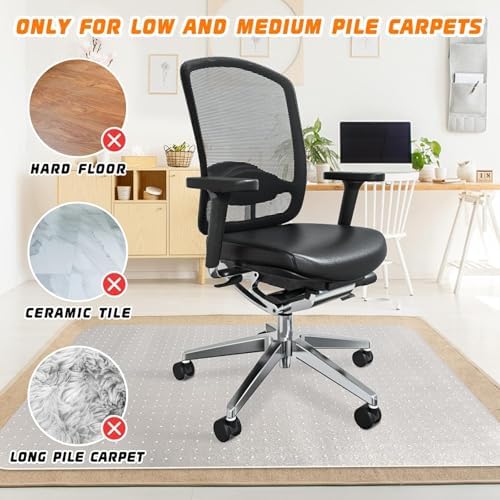 Office Chair Mat for Carpet Floors, Desk Mats 48"X36" for Rolling Desk on Low Pile Carpets, Rectangle Computer Gaming Plastic Floor Mats for Office Chair on Carpet, Flat Without Curling - Image 2