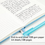 feela 5 Pack Notebooks Journals Bulk, Hardcover Classic Ruled Lined Journals with Pen Holder for Women Girls School Business Supplies, with 5 Black Pens, 120 GSM, 5.1”x8.3”, A5, Blue - Image 3