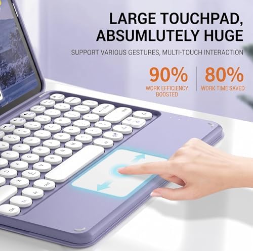 Keyboard Case with Touchpad for Galaxy Tab S10 FE/S10 Lite/S9 FE 10.9-Inch, Tab S9 11", Detachable Keyboard Case with Touchpad, 360 Degree Rotating Stand Cover with S Pen Holder, Purple - Image 6