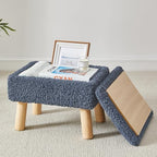 Storage Ottoman, Small Foot Stool Ottoman with Storage, Teddy Velvet Foot Rest with Wood Legs, Footstool for Living Room, Bedroom, Entryway, Blue by FIMIVIBI