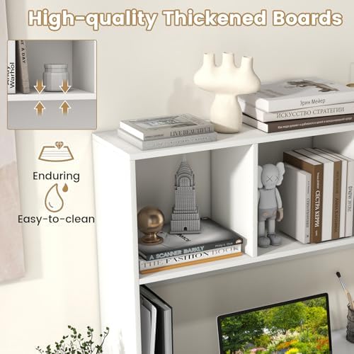 GIANTEX Desktop Bookshelf, Countertop Storage Hutch with 4 Shelves for Computer Desk, Dressing Tabletop Display Rack, Multipurpose Desk Hutch Storage Organizer for Home Office Dorm, White - Image 5