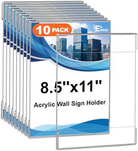 EHWINE Acrylic Sign Holder 8.5 x 11 Wall Mount, 10 Pack Clear Flyer Holders by EHWINE