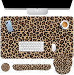Arttown Keyboard Mouse Pad Set, 4 in 1 Desk Mat Set Leopard Cheetah by Arttown