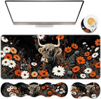 TGFEWYTJYJ Extended Gaming Mouse Pad,Memory Foam Ergonomic Keyboard Mouse Wrist Rest Support Set,Large Desk Mat with Stitched Edges,Non-Slip Base Mousepad Home Office,Highland Cow and Flower by GFEWYTJYJ