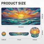 Britimes Keyboard Mouse Pad Set, 4 in 1 Desk Mat Set, Gold Sun Ocean - Image 2
