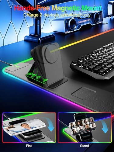 Wireless Charging Mouse Pad with Magnetic Phone Stand, 31.5"x15.8" Large - Image 3